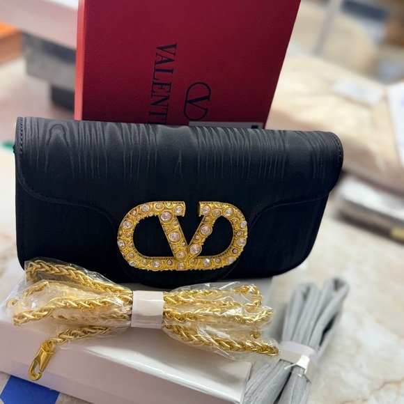 Valentino Black Clutch with Gold Logo - Picture 1 of 2